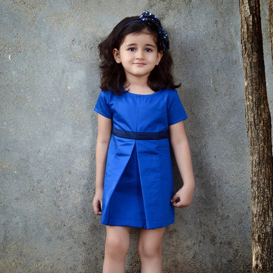 Royal Blue Plated Cotton Dress