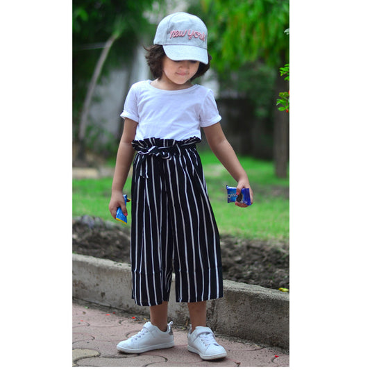 White Top with Stripe Print Pant