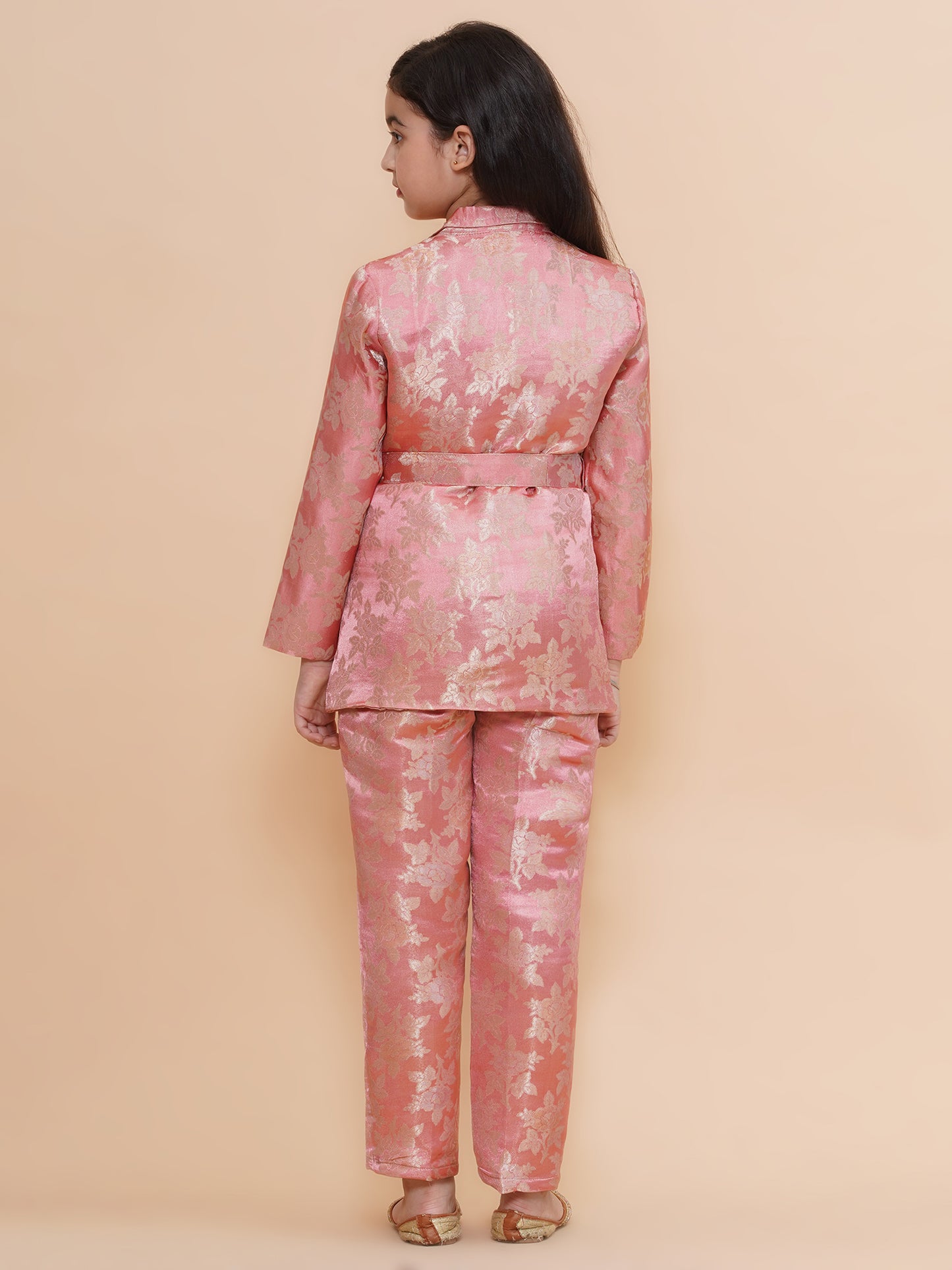 Peach Silk Blazer with Pant and Belt