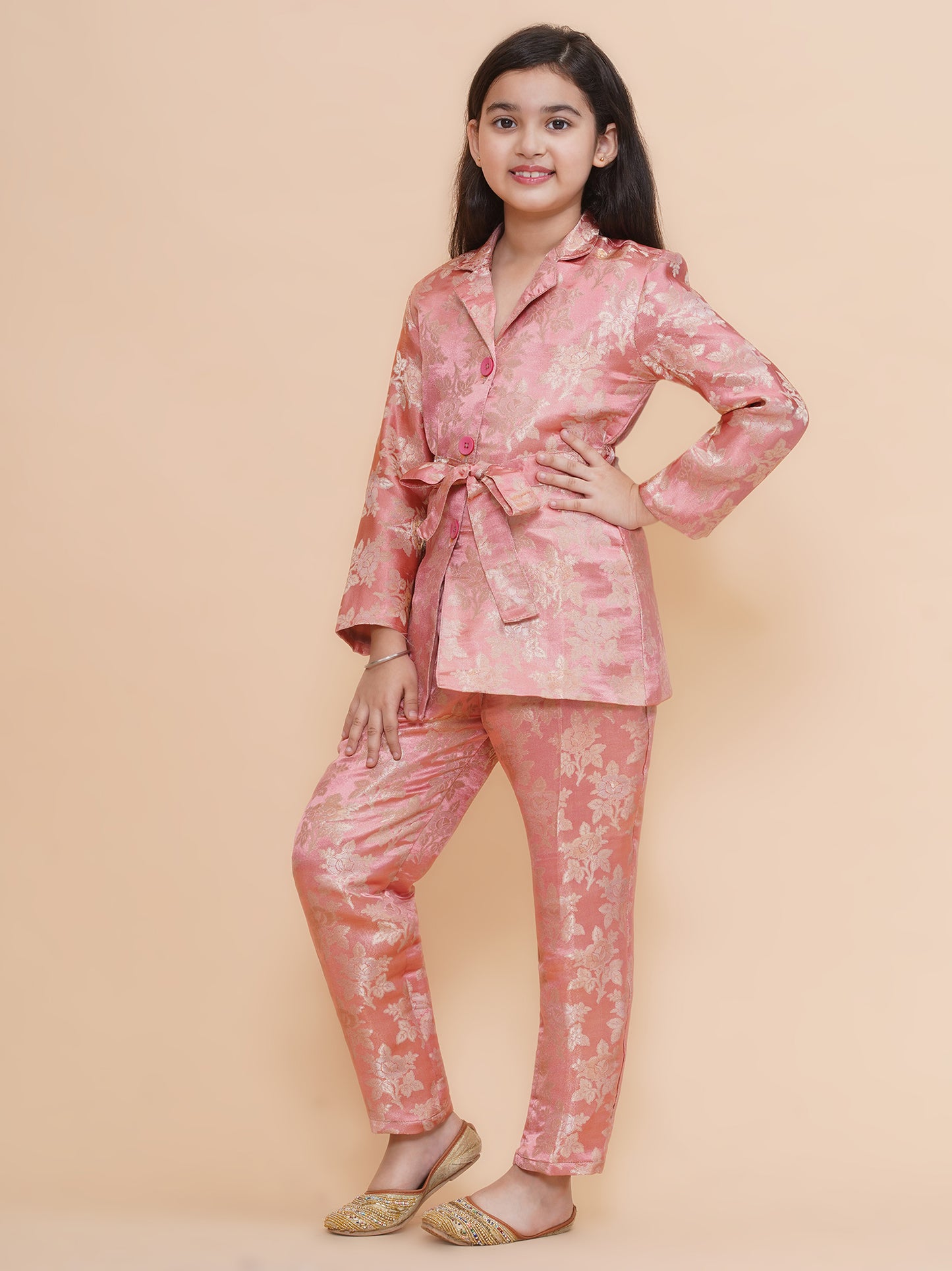 Peach Silk Blazer with Pant and Belt