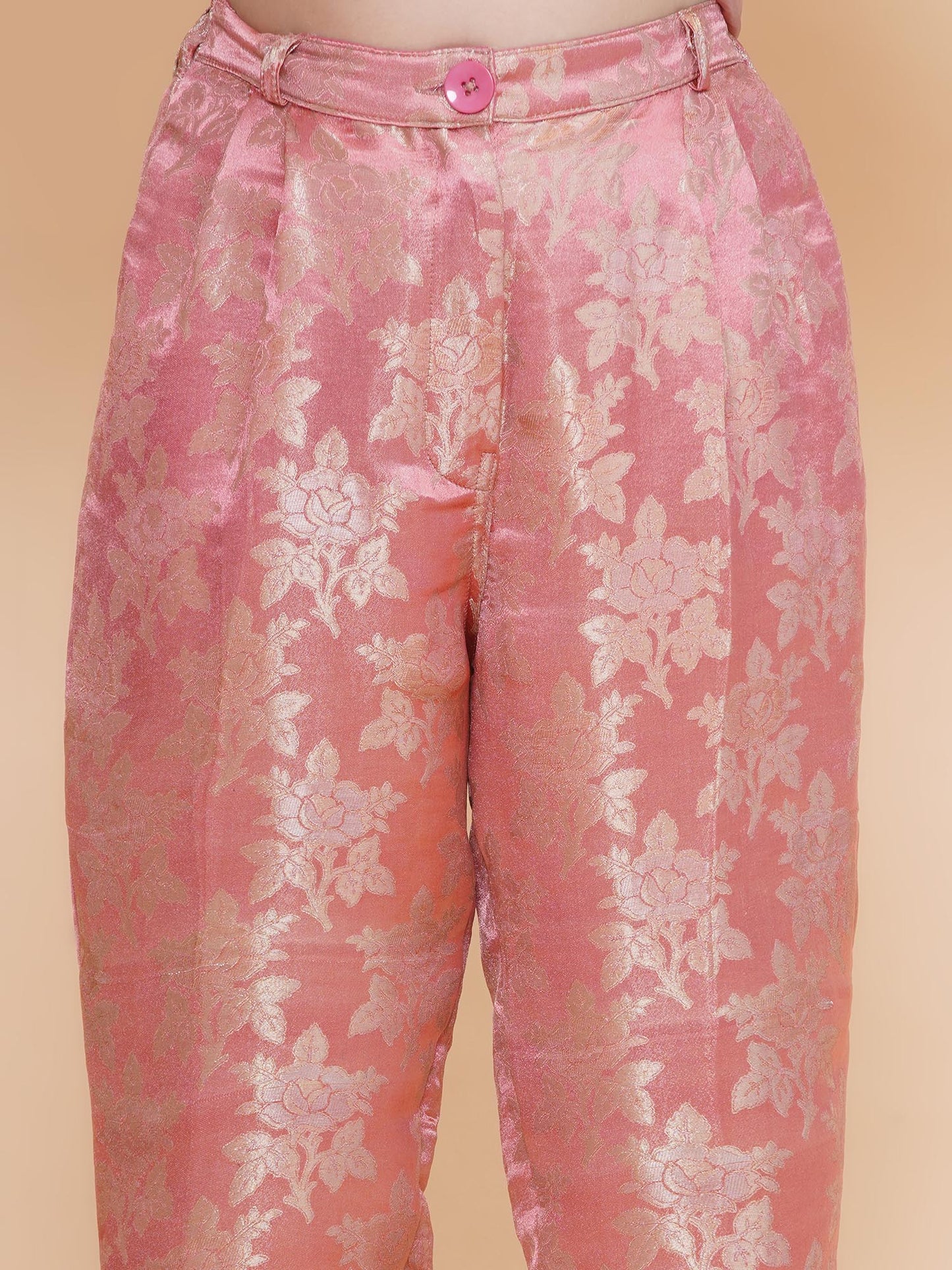 Peach Silk Blazer with Pant and Belt