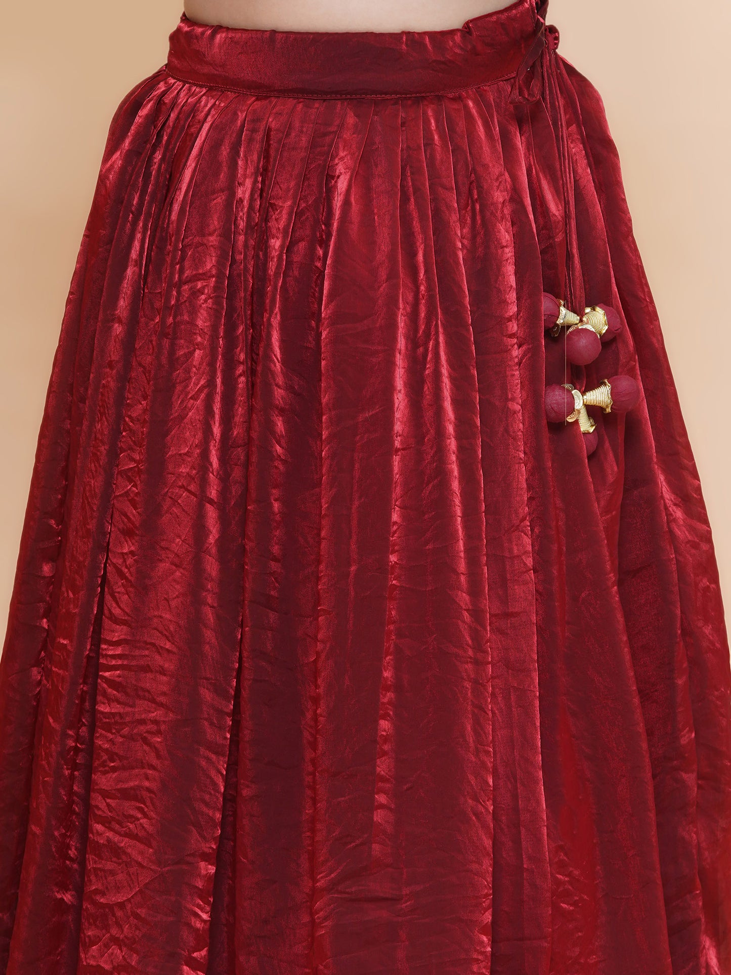 Maroon Silk Blazer and Tissue Lehenga with Belt