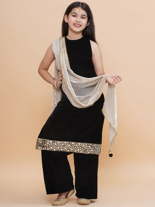 Black Velvet Kurti and Pants with Tissue Dupatta