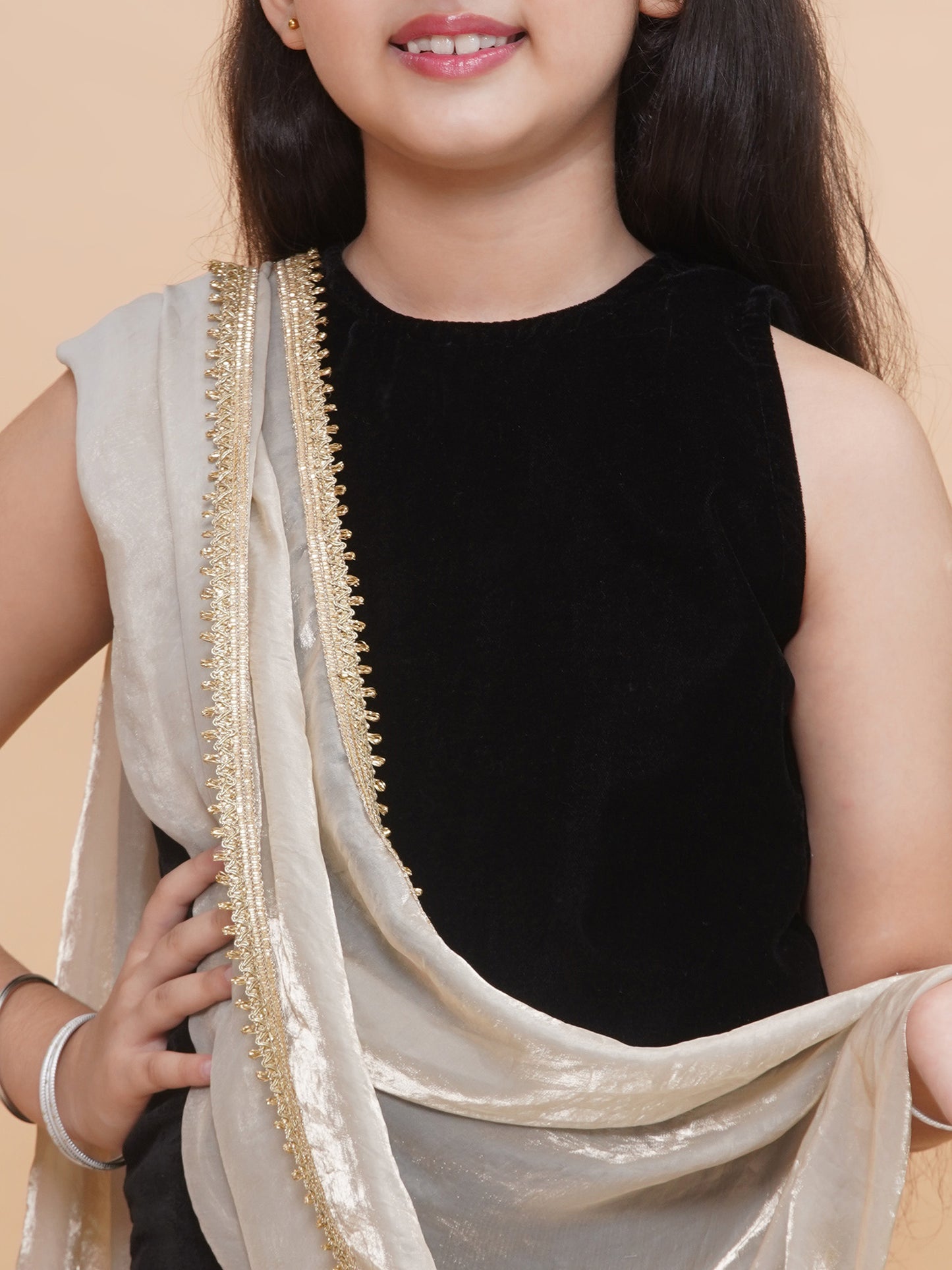 Black Velvet Kurti and Pants with Tissue Dupatta