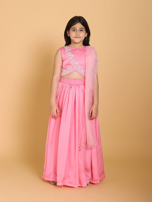 Piccolo - Pink Handwork Choli &amp; Lehenga With Dupatta Set - Pink