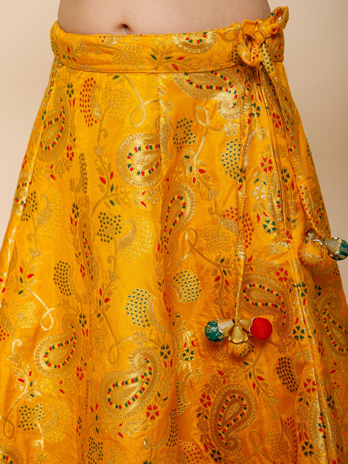 Piccolo-Banarasi Lehenga with Organza Tie Blouse-Yellow