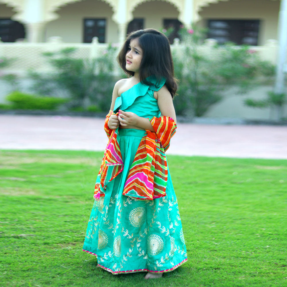 Printed Green Lehengas and Blouses Set