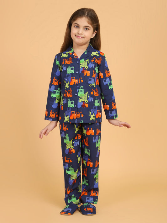 Girls Blue &amp; Red Printed Night suit