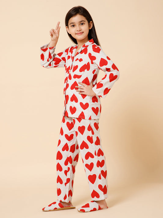 Piccolo-Printed Night Suit With Slip Ons- White