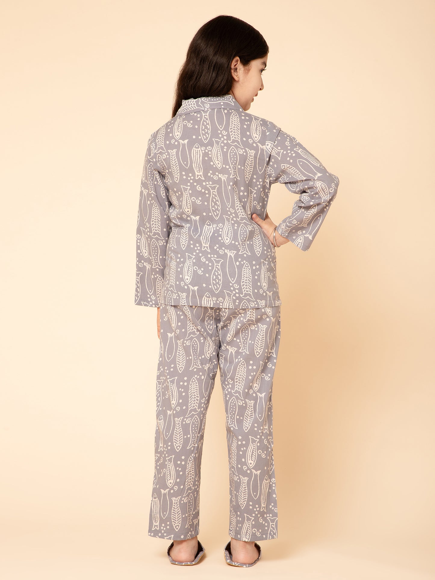 Printed Night Suit Grey