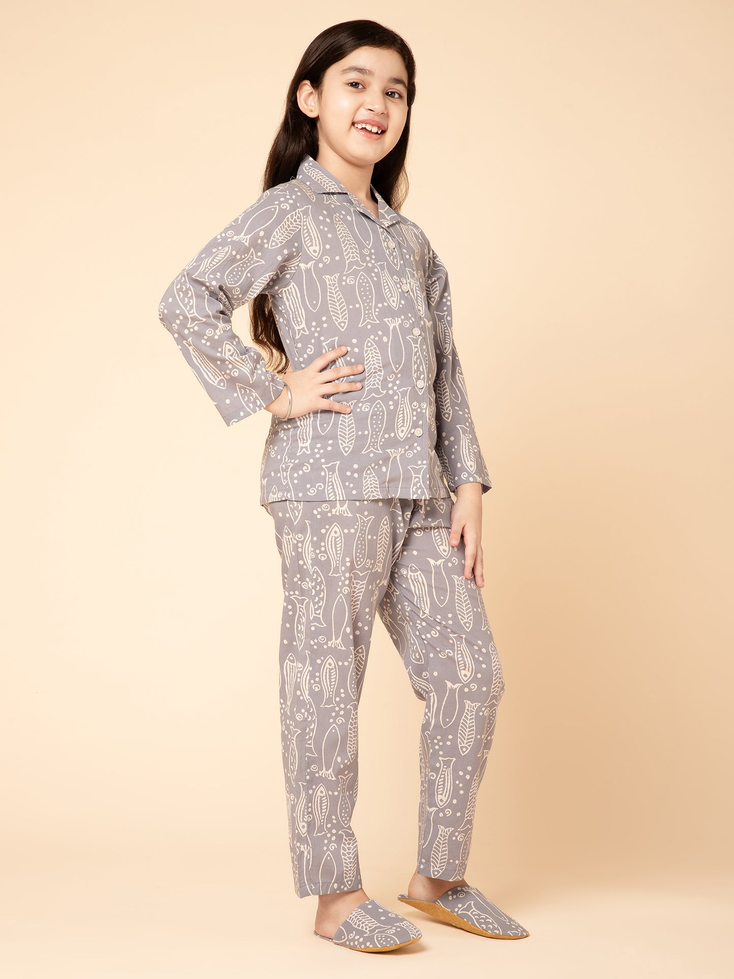 Printed Night Suit Grey