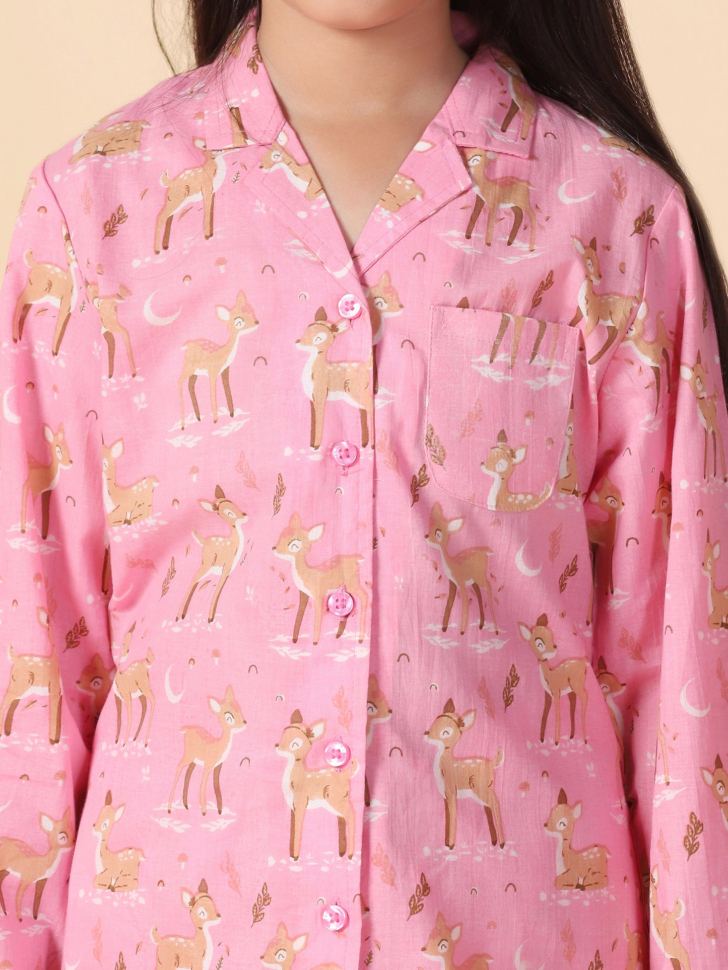 Pink Reindeer Printed Shirt and Pyjama with Slip Ons