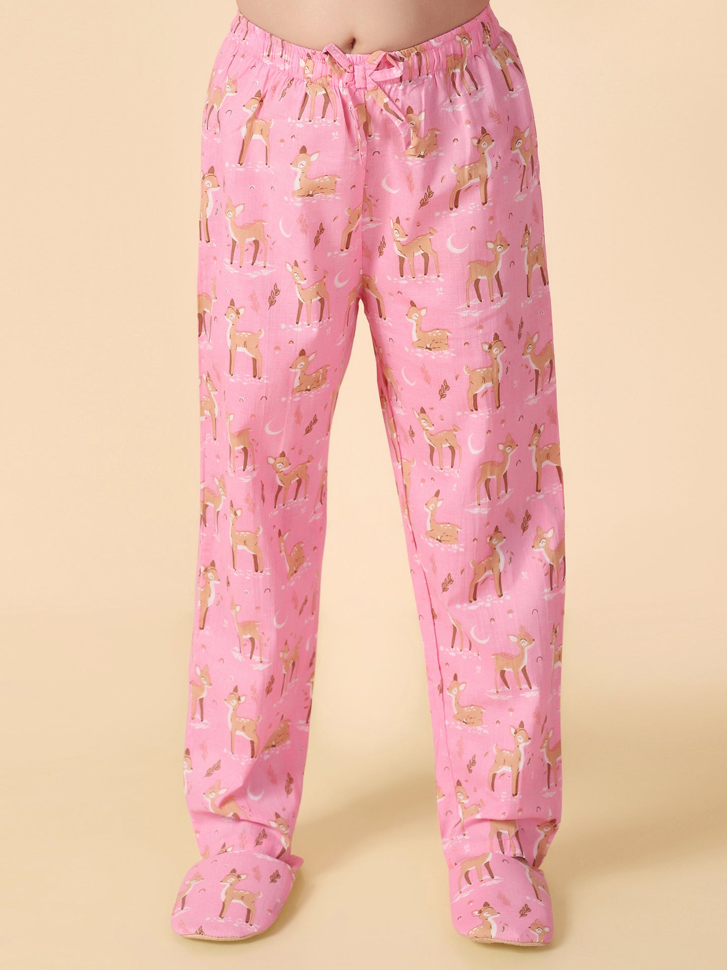 Pink Reindeer Printed Shirt and Pyjama with Slip Ons