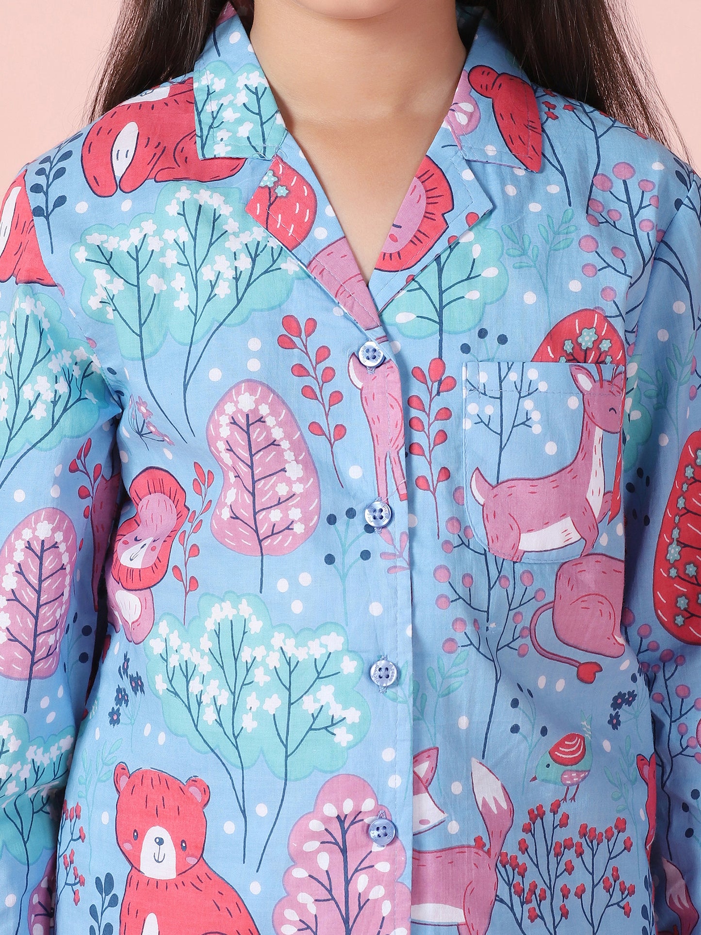 Blue Printed Shirt and Pyjama with Slip Ons