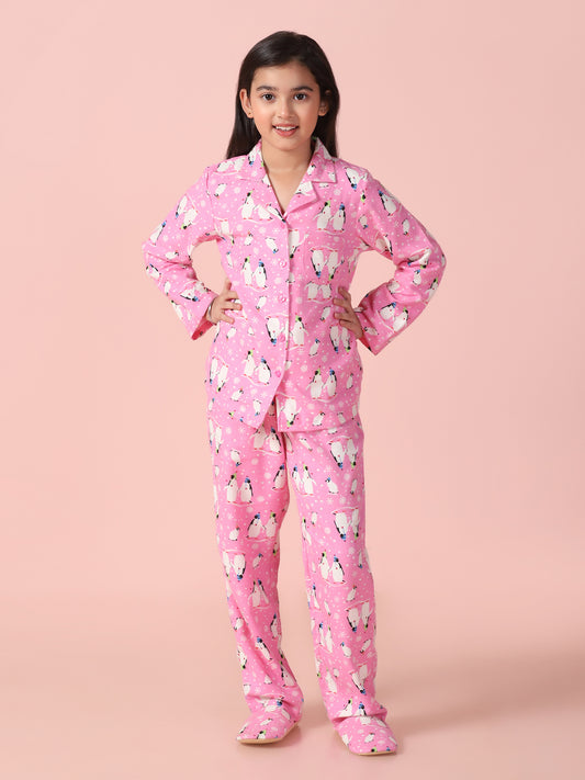 Penguin Printed Shirt and Pyjama with Slip Ons